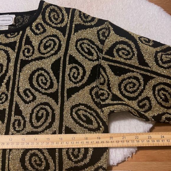 VTG Adrienne Vittadini Gold Black Glitters Wool Blend Tunic Sweater Size LG/XL - Picture 9 of 10